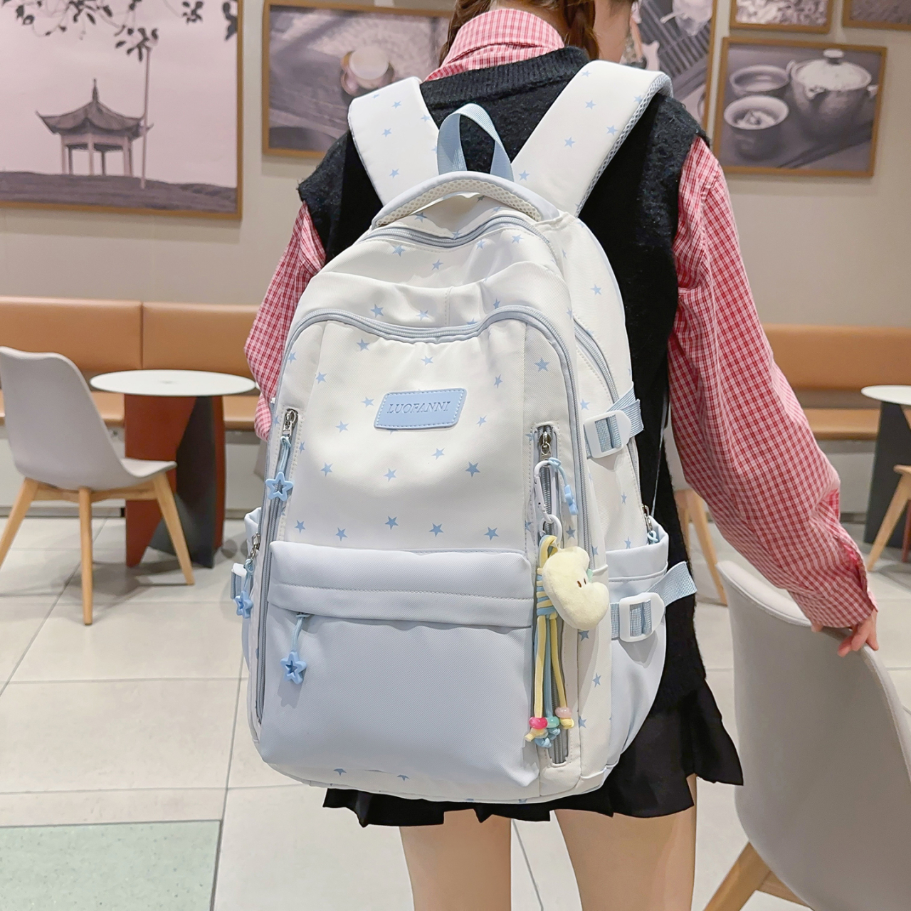 Women's Cream White & Yellow C - Canvas Backpack Casual บทวิจารณ์และราคา