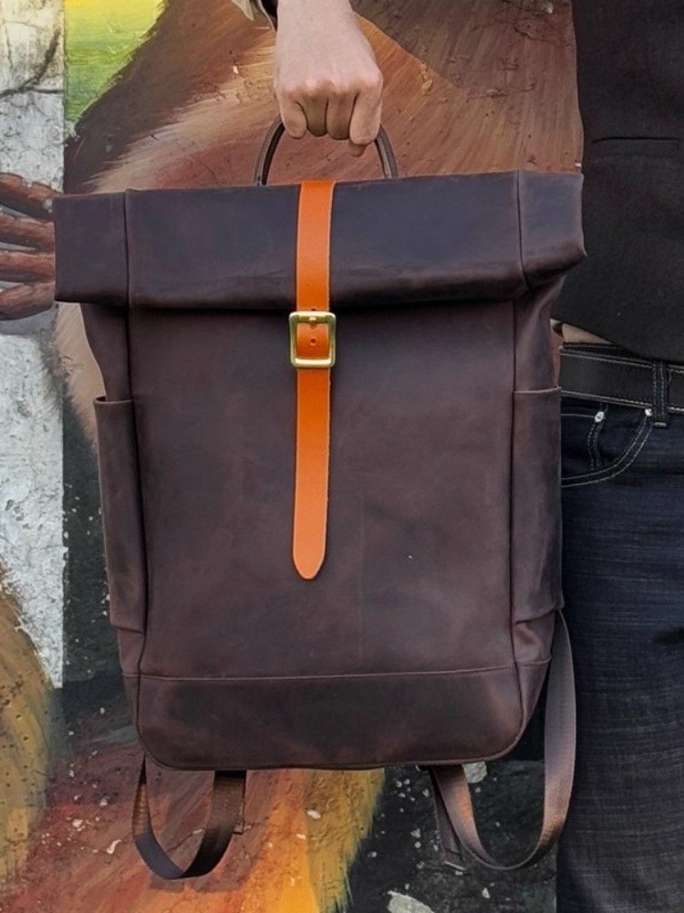 Large Capacity Mens Genuine Le - Leather Backpack Vintage บทวิจารณ์และราคา