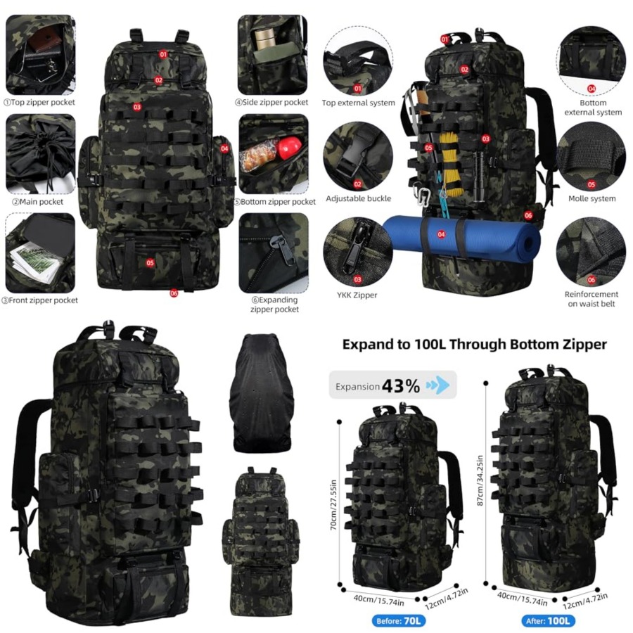 70L/100L Camping Hiking Backpa - Rain Cover Backpack บทวิจารณ์และราคา