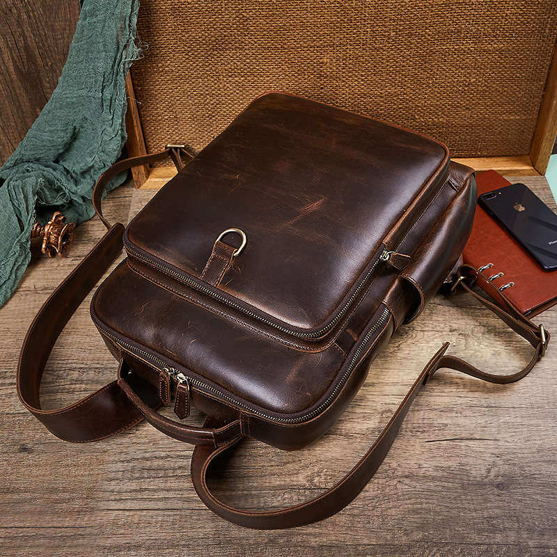 Men's Top Grain Waxed Leather  - Leather Backpack Vintage บทวิจารณ์และราคา