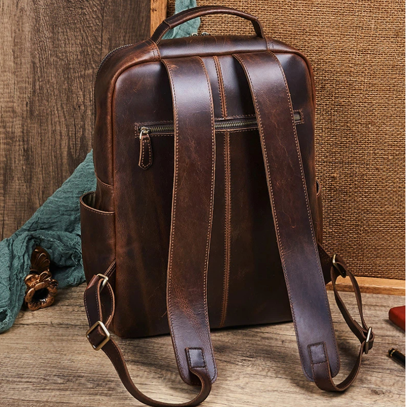 Men's Top Grain Waxed Leather  - Leather Backpack Vintage บทวิจารณ์และราคา