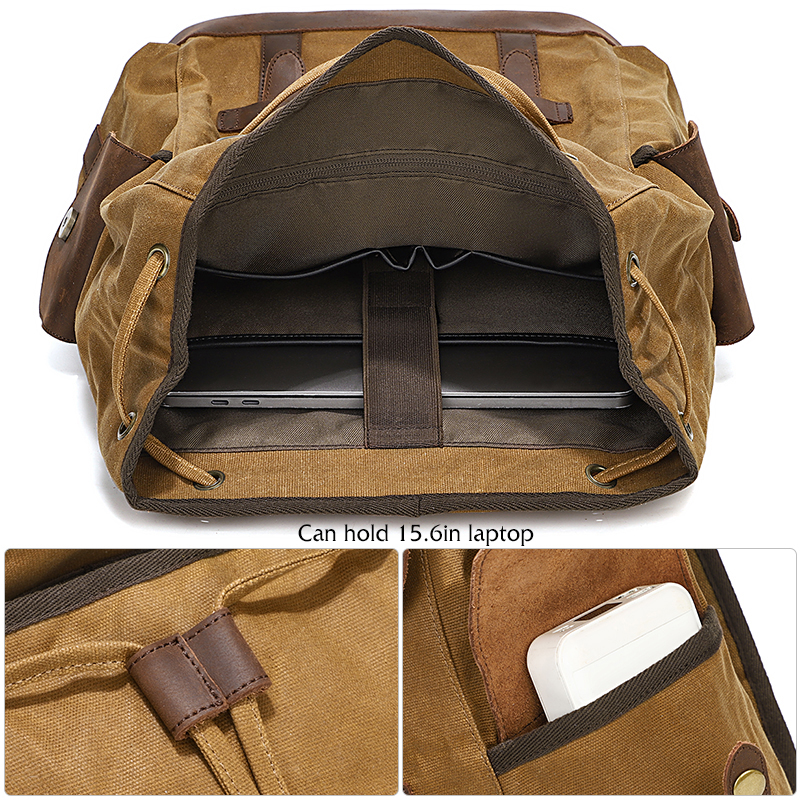 Men's Backpack Vintage Waxed C - Leather Backpack Vintage บทวิจารณ์และราคา