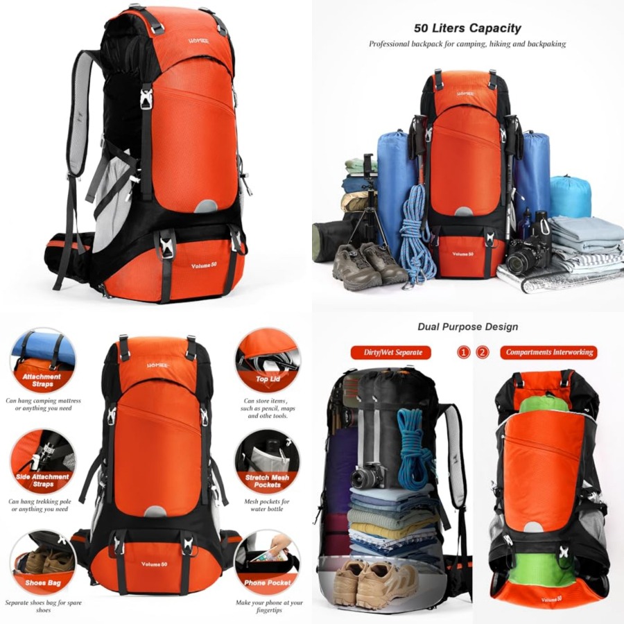 50L Hiking Backpack Travel Bag - Rain Cover Backpack บทวิจารณ์และราคา