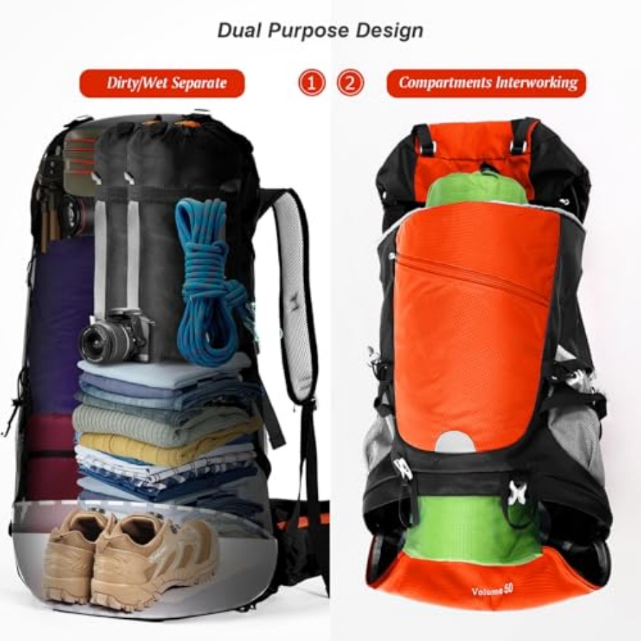 50L Hiking Backpack Travel Bag - Rain Cover Backpack บทวิจารณ์และราคา