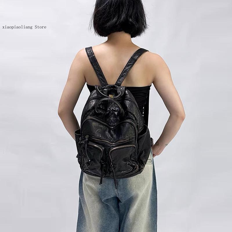 Luxury Soft Washed Pu Leather  - Leather Backpack Vintage บทวิจารณ์และราคา