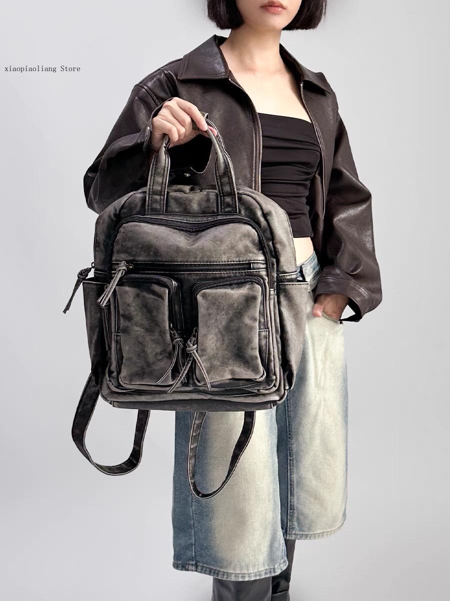 Luxury Soft Washed Pu Leather  - Leather Backpack Vintage บทวิจารณ์และราคา
