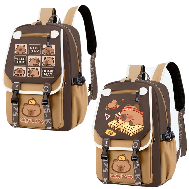 Kawaii Capybara Stylish Khaki  - School Backpack Teen บทวิจารณ์และราคา