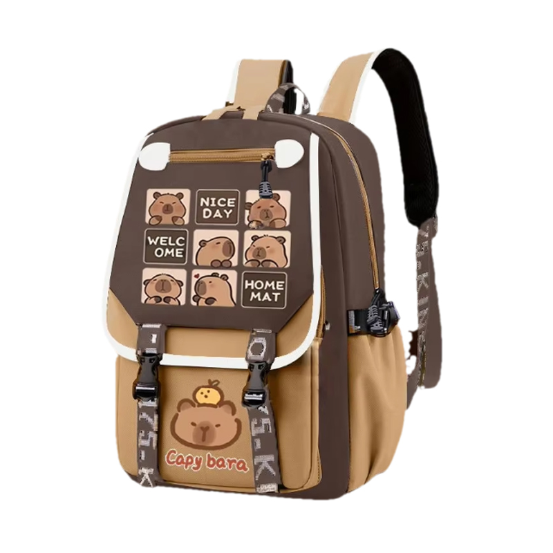 Kawaii Capybara Stylish Khaki  - School Backpack Teen บทวิจารณ์และราคา