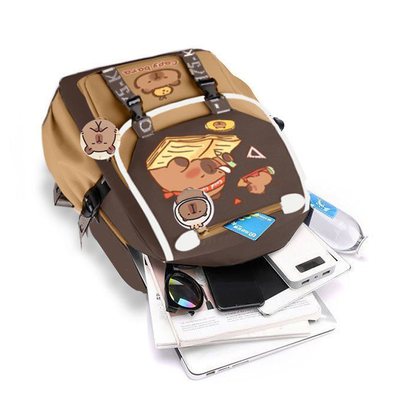 Kawaii Capybara Stylish Khaki  - School Backpack Teen บทวิจารณ์และราคา
