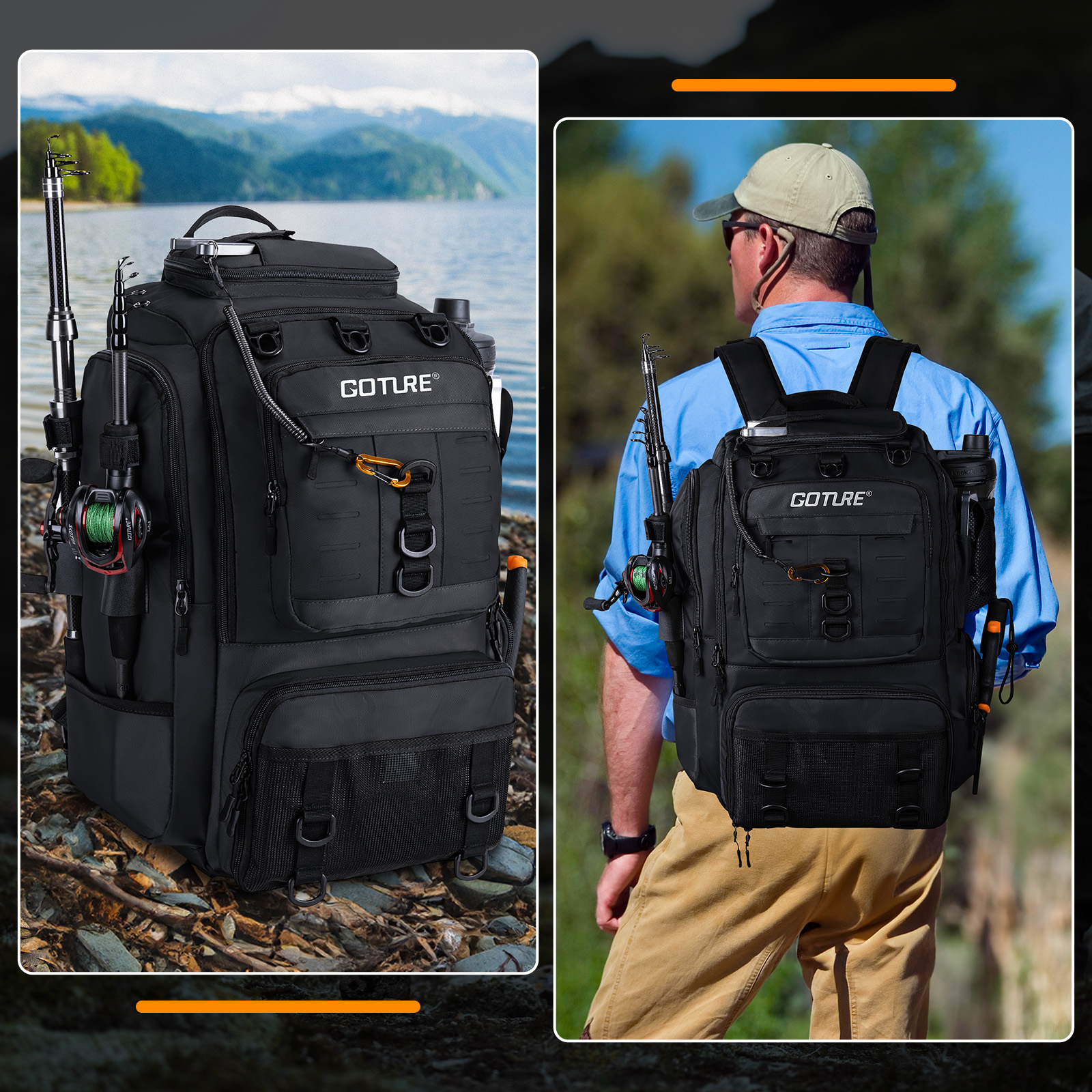 Goture Fishing Bag with Rod Ho - Backpack Insert Organizer บทวิจารณ์และราคา