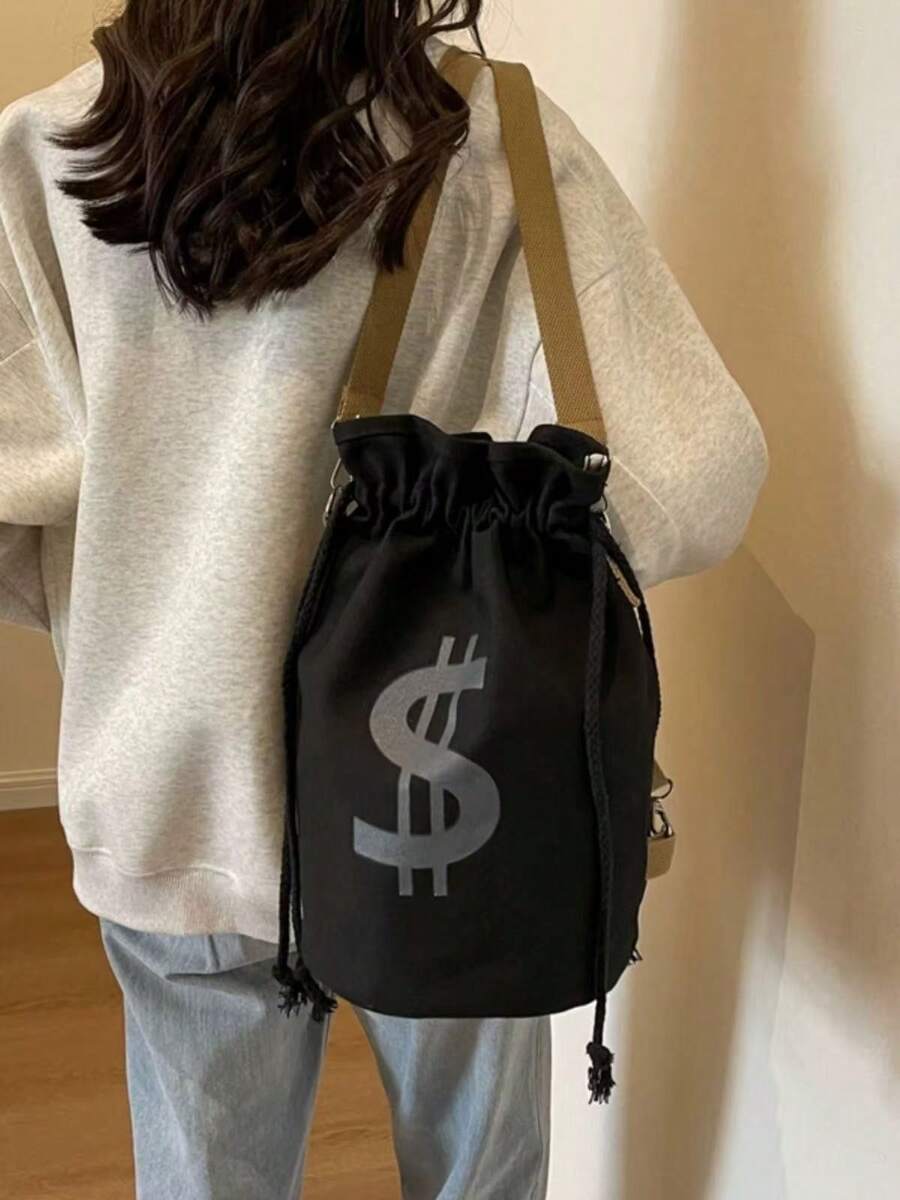 Black Canvas Drawstring Crossb - Canvas Backpack Casual บทวิจารณ์และราคา