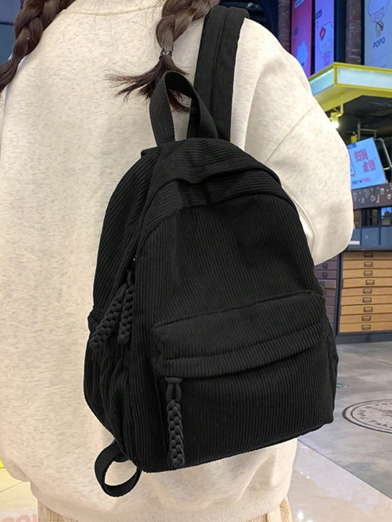 Solid Color Corduroy Fabric Fa - Fashion Backpack Women บทวิจารณ์และราคา