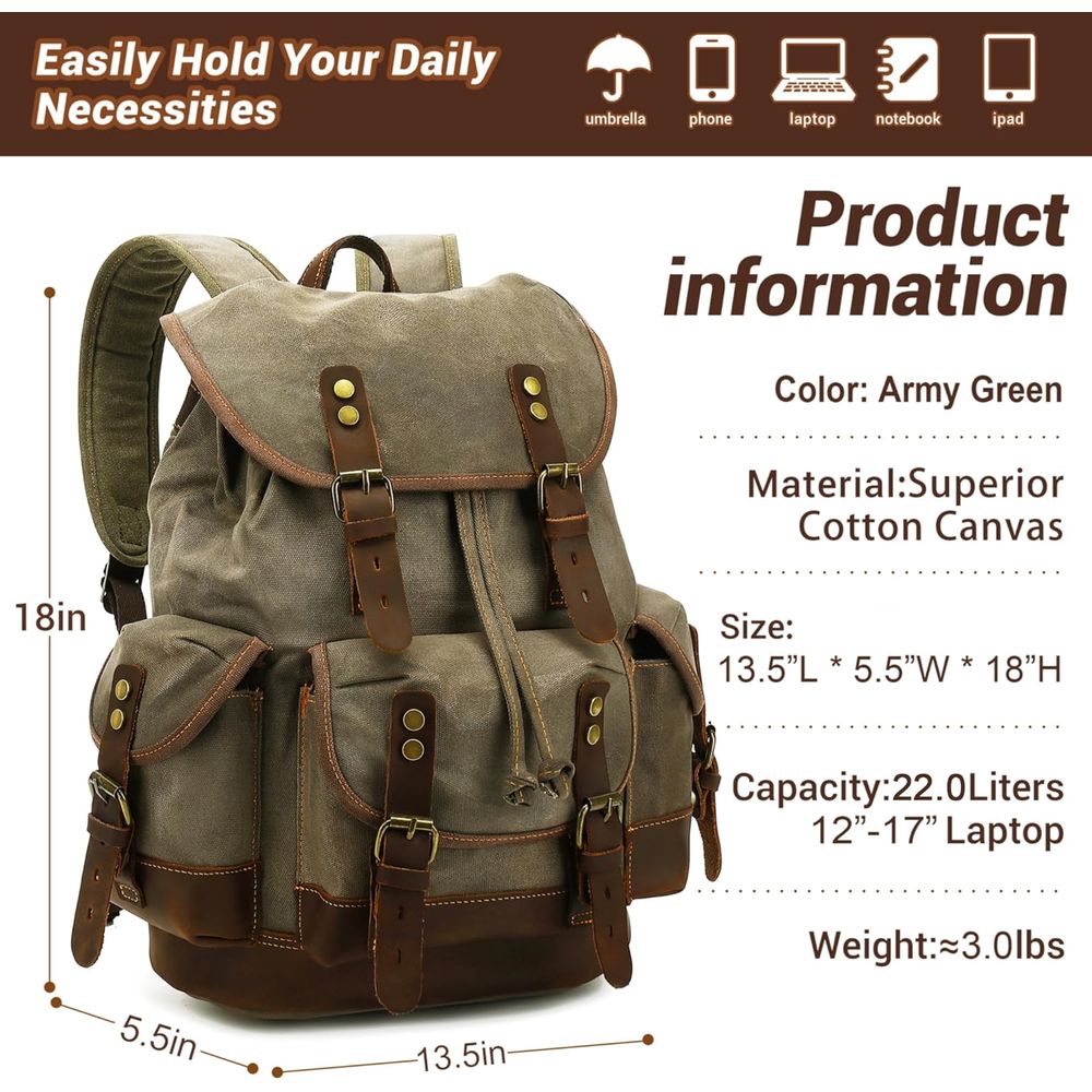 Vintage Canvas Leather Backpac - Leather Backpack Vintage บทวิจารณ์และราคา