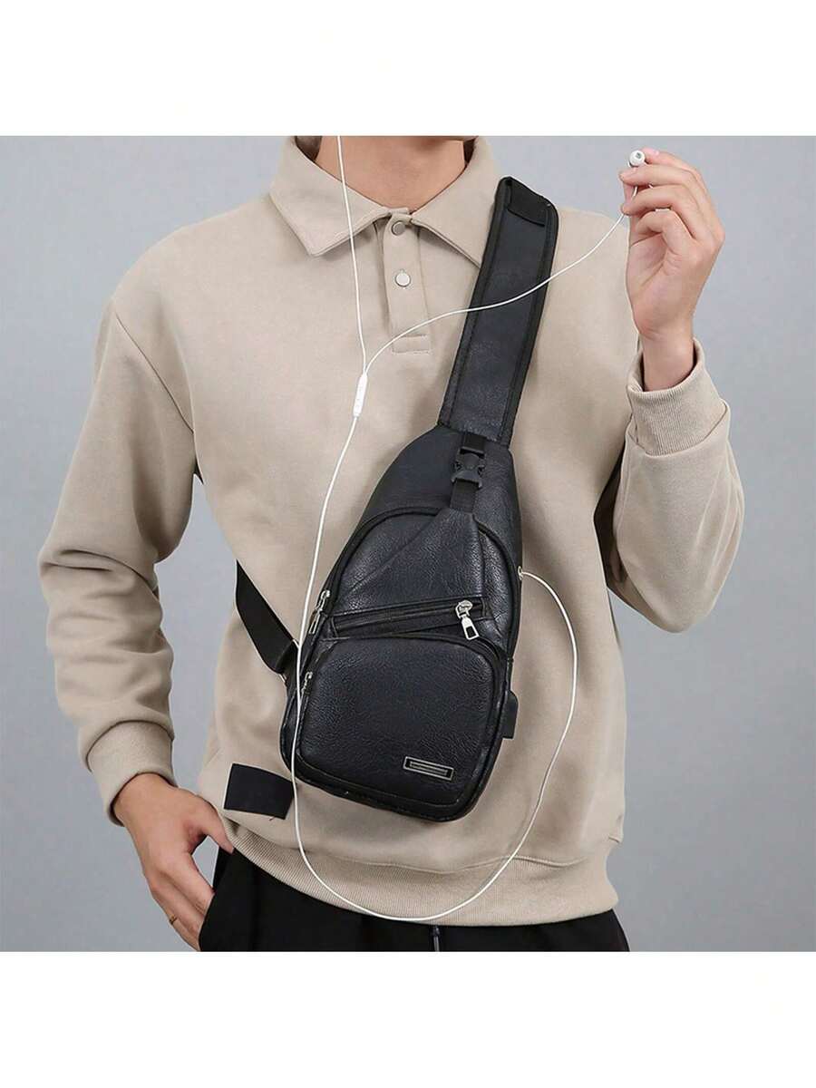 Mens PU Leather Sling Bag With - Sling Backpack Shoulder บทวิจารณ์และราคา