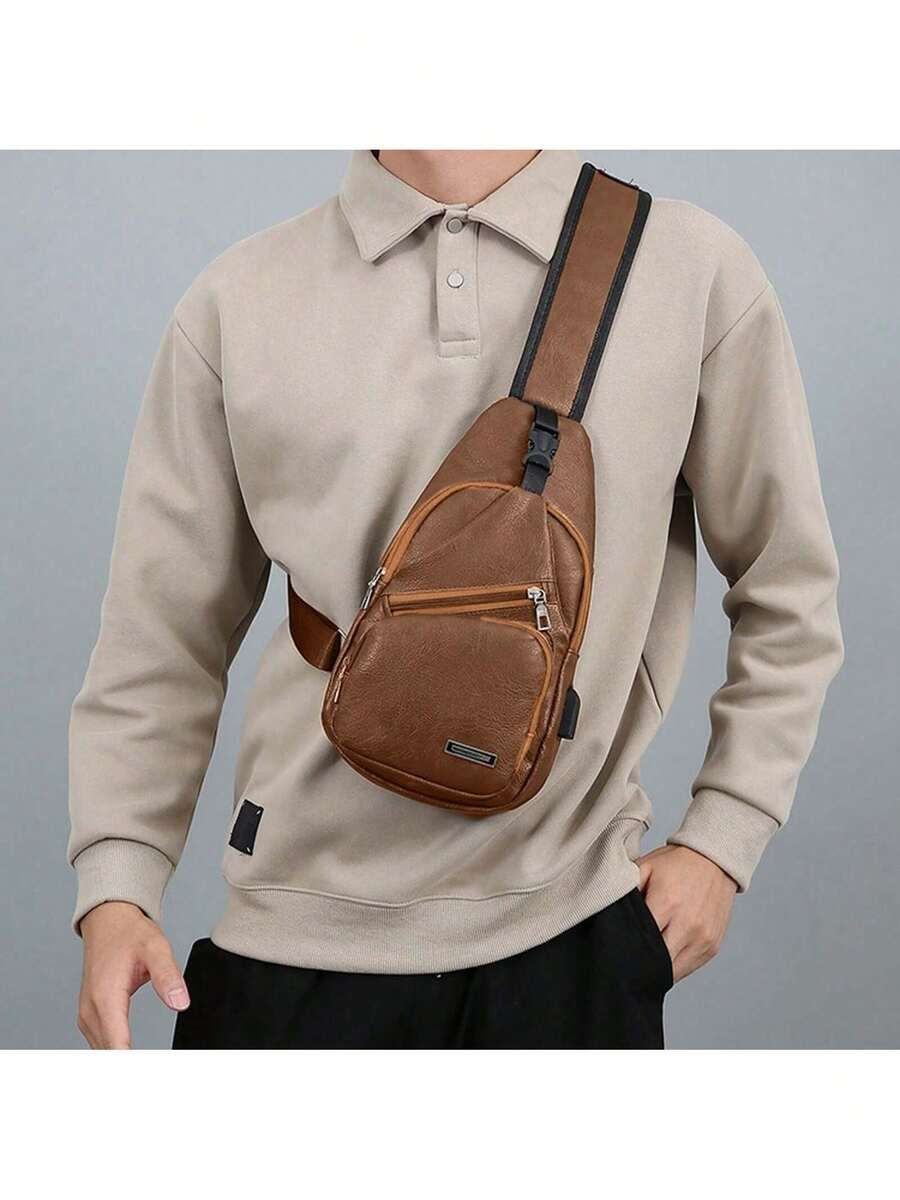 Mens PU Leather Sling Bag With - Sling Backpack Shoulder บทวิจารณ์และราคา