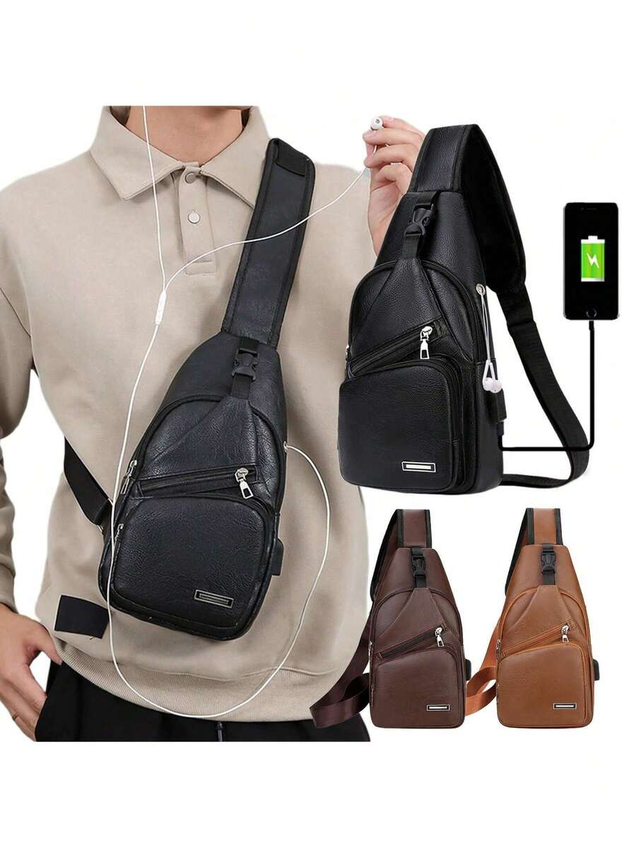 Mens PU Leather Sling Bag With - Sling Backpack Shoulder บทวิจารณ์และราคา