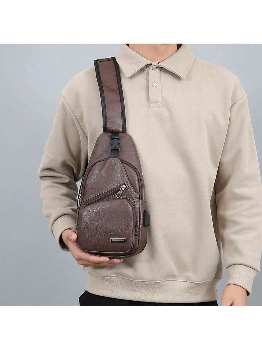 Mens PU Leather Sling Bag With - Sling Backpack Shoulder บทวิจารณ์และราคา