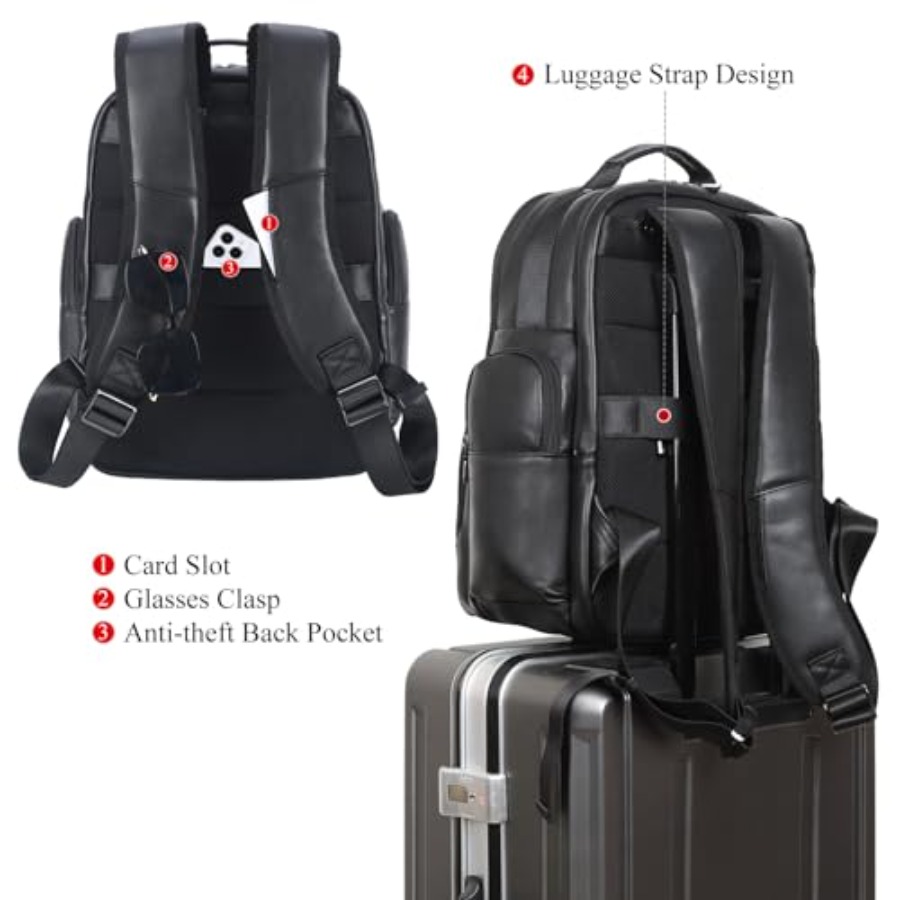 Men's Vintage Leather Backpack - Laptop Backpack 15.6 บทวิจารณ์และราคา