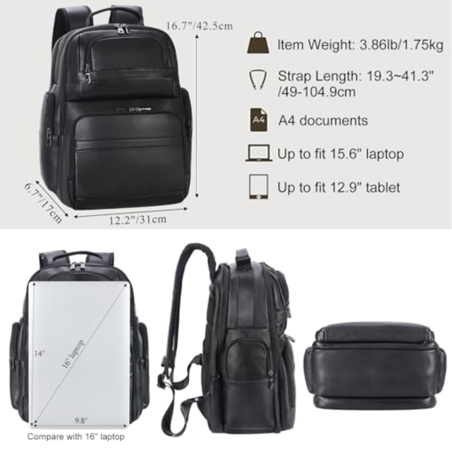 Men's Vintage Leather Backpack - Laptop Backpack 15.6 บทวิจารณ์และราคา