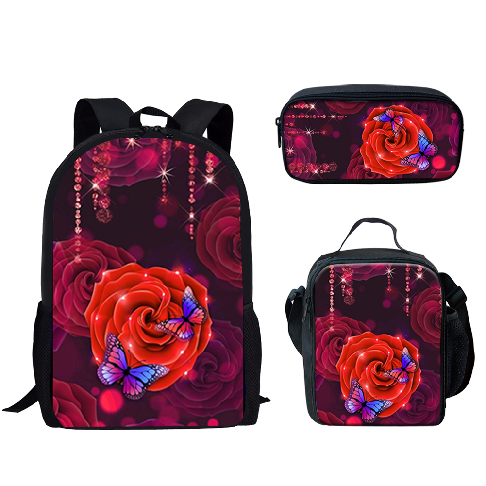 Gothic Red Rose Design Print 3 - School Backpack Teen บทวิจารณ์และราคา