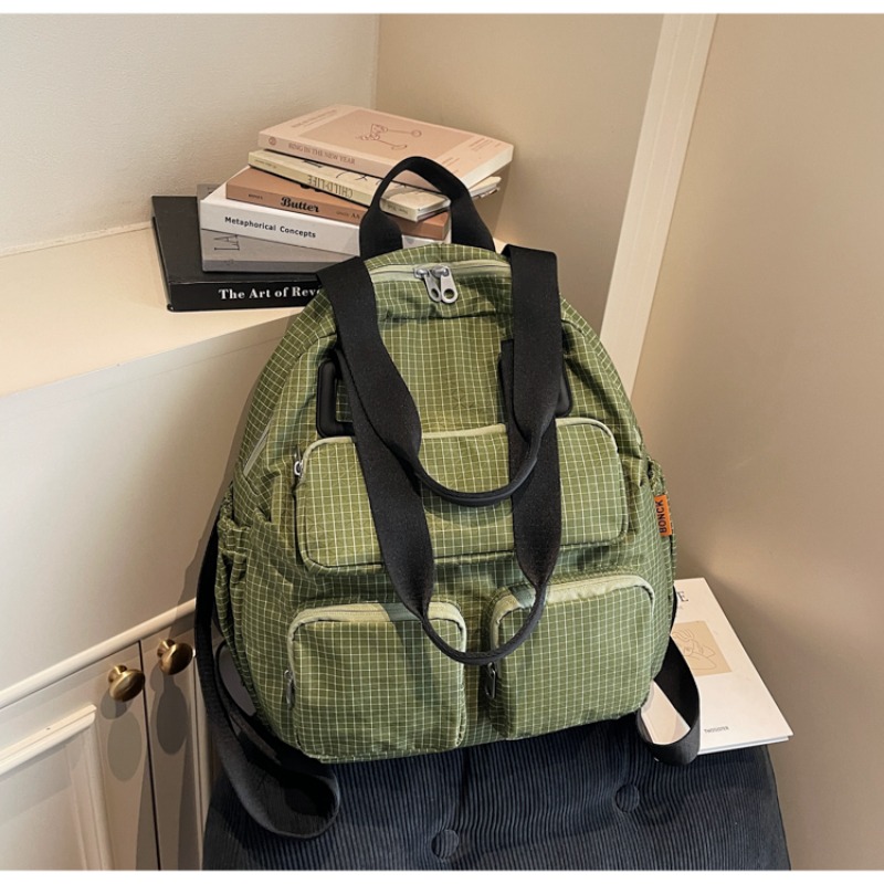 Multi-pocket Checkered Youth B - Canvas Backpack Casual บทวิจารณ์และราคา