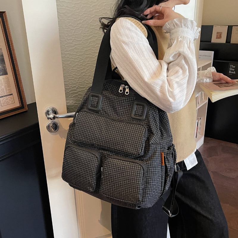 Multi-pocket Checkered Youth B - Canvas Backpack Casual บทวิจารณ์และราคา