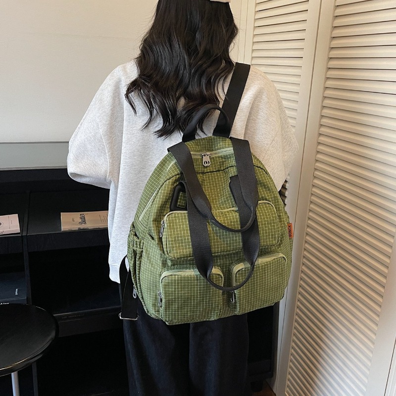 Multi-pocket Checkered Youth B - Canvas Backpack Casual บทวิจารณ์และราคา