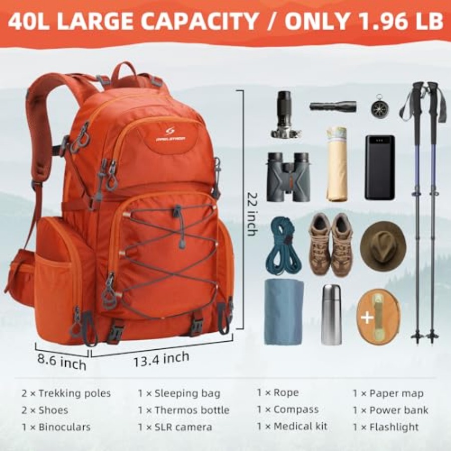 Hiking Backpack, 40L Waterproo - Rain Cover Backpack บทวิจารณ์และราคา