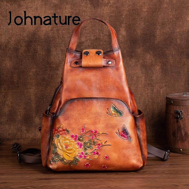 Johnature Genuine Leather Embo - Leather Backpack Vintage บทวิจารณ์และราคา