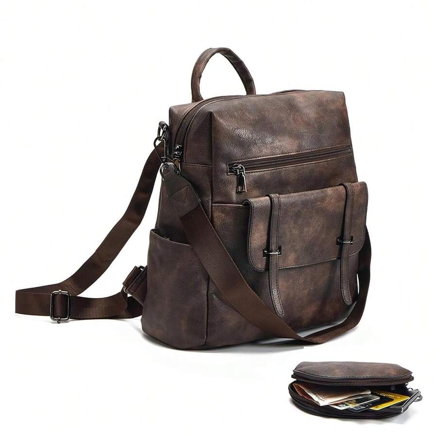 Women Fashion Vintage Brown PU - Leather Backpack Vintage บทวิจารณ์และราคา