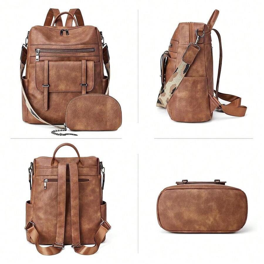 Women Fashion Vintage Brown PU - Leather Backpack Vintage บทวิจารณ์และราคา