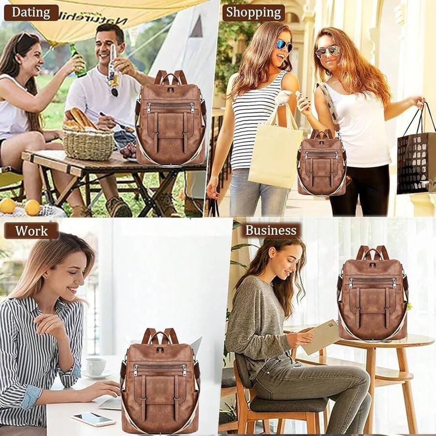 Women Fashion Vintage Brown PU - Leather Backpack Vintage บทวิจารณ์และราคา