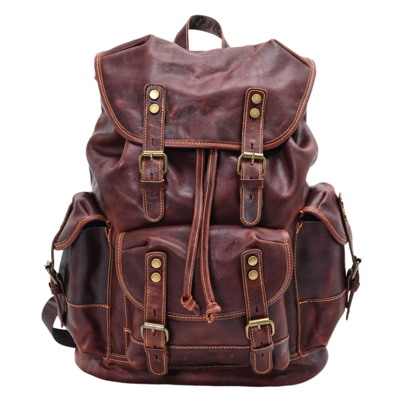 European and American vintage  - Leather Backpack Vintage บทวิจารณ์และราคา
