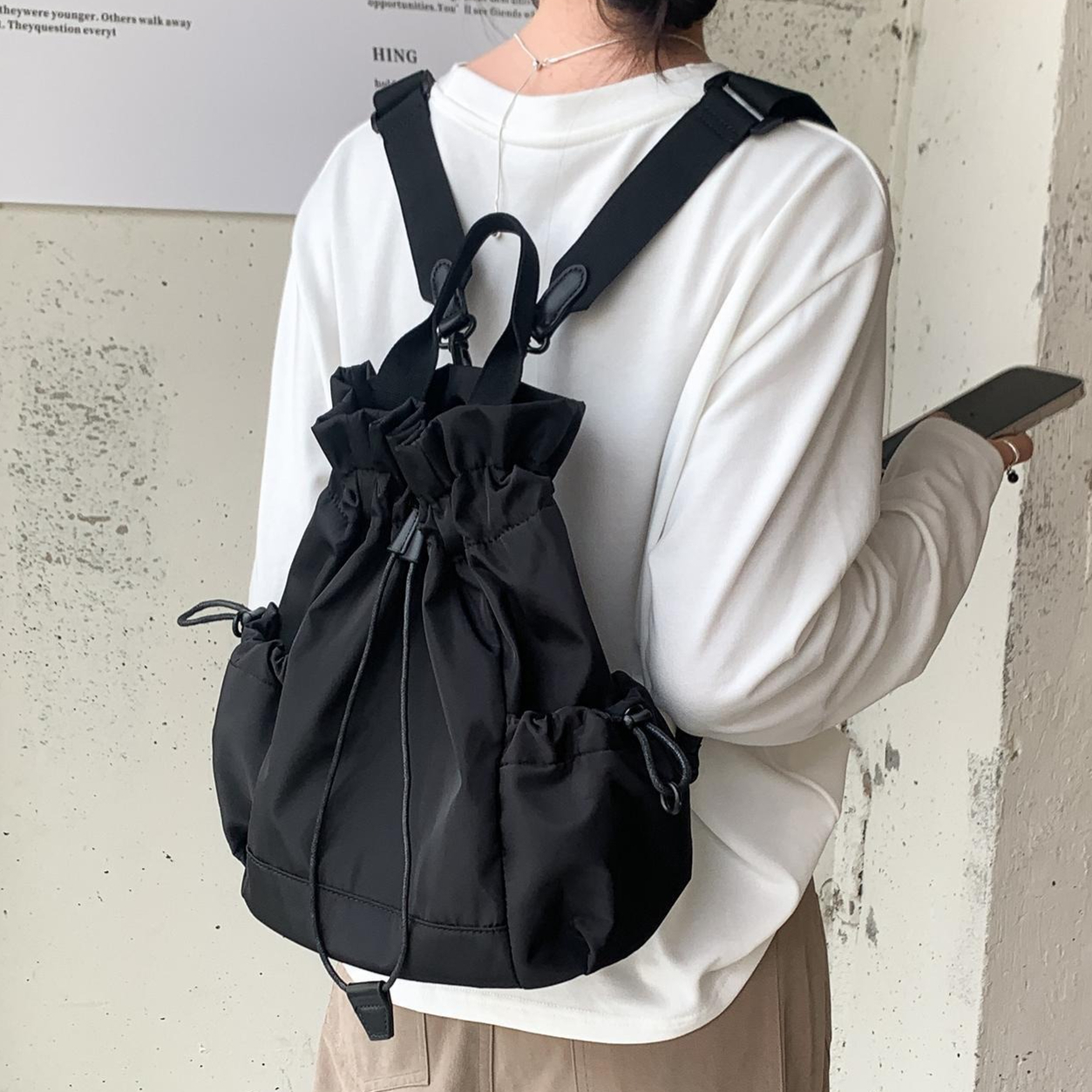 Multi-function Drawstring Buck - Canvas Backpack Casual บทวิจารณ์และราคา