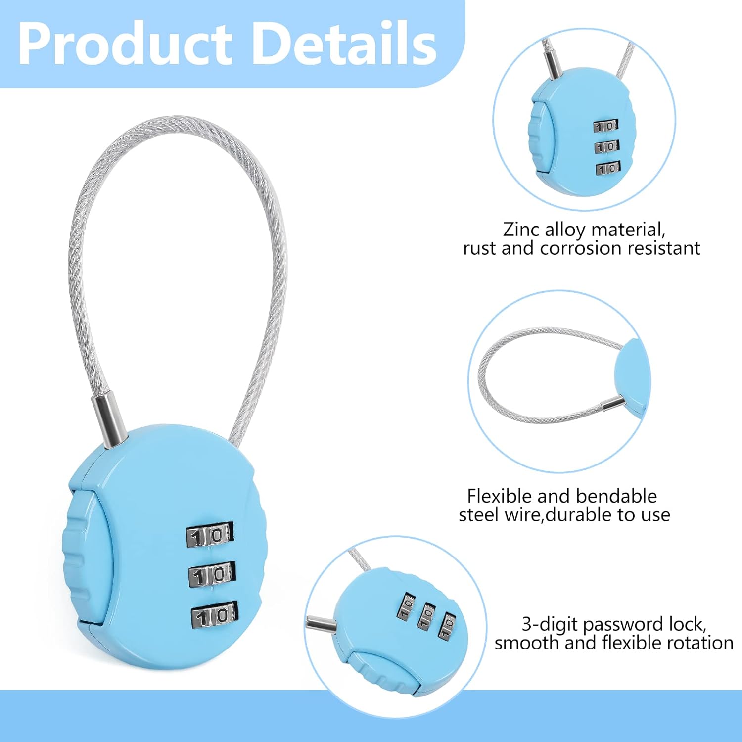 8 Pack Combination Wire Lock 3 - Backpack Lock Combo บทวิจารณ์และราคา