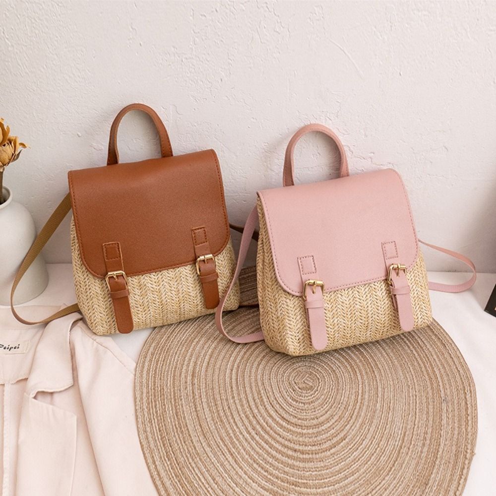 Fashion PU Leather Straw Backp - Leather Backpack Vintage บทวิจารณ์และราคา